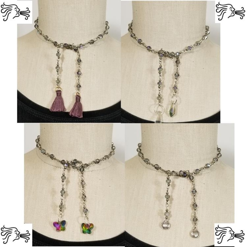 Rainbow Crystal Chain Silver Links Choker Necklace
